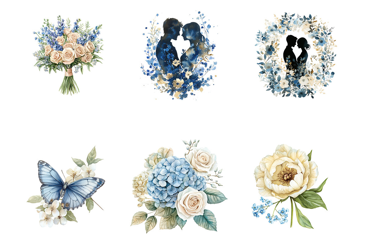 Blue and Cream Wedding Clipart - photo 3
