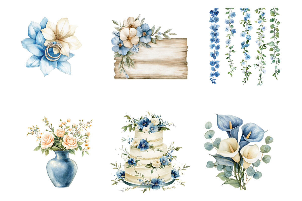 Blue and Cream Wedding Clipart - photo 4