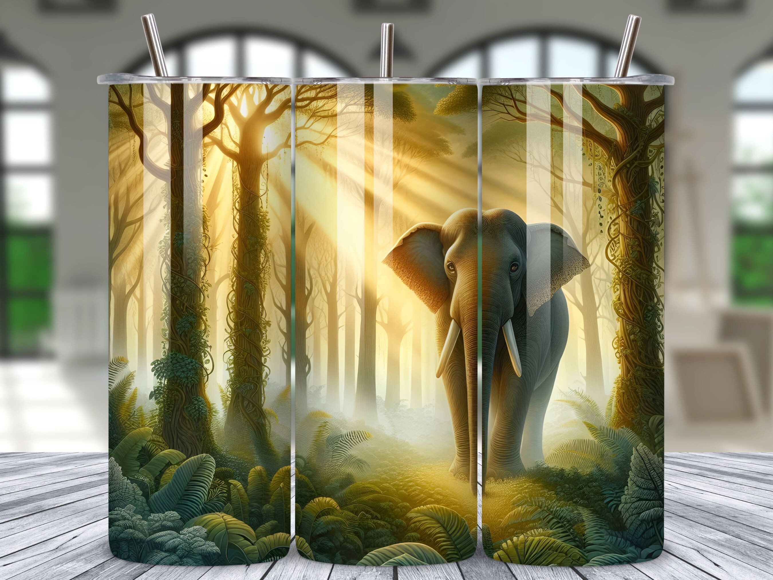 Glowing Elephant Forest Tumbler Wrap PNG Graphic by LAZY ANT · Creative ...