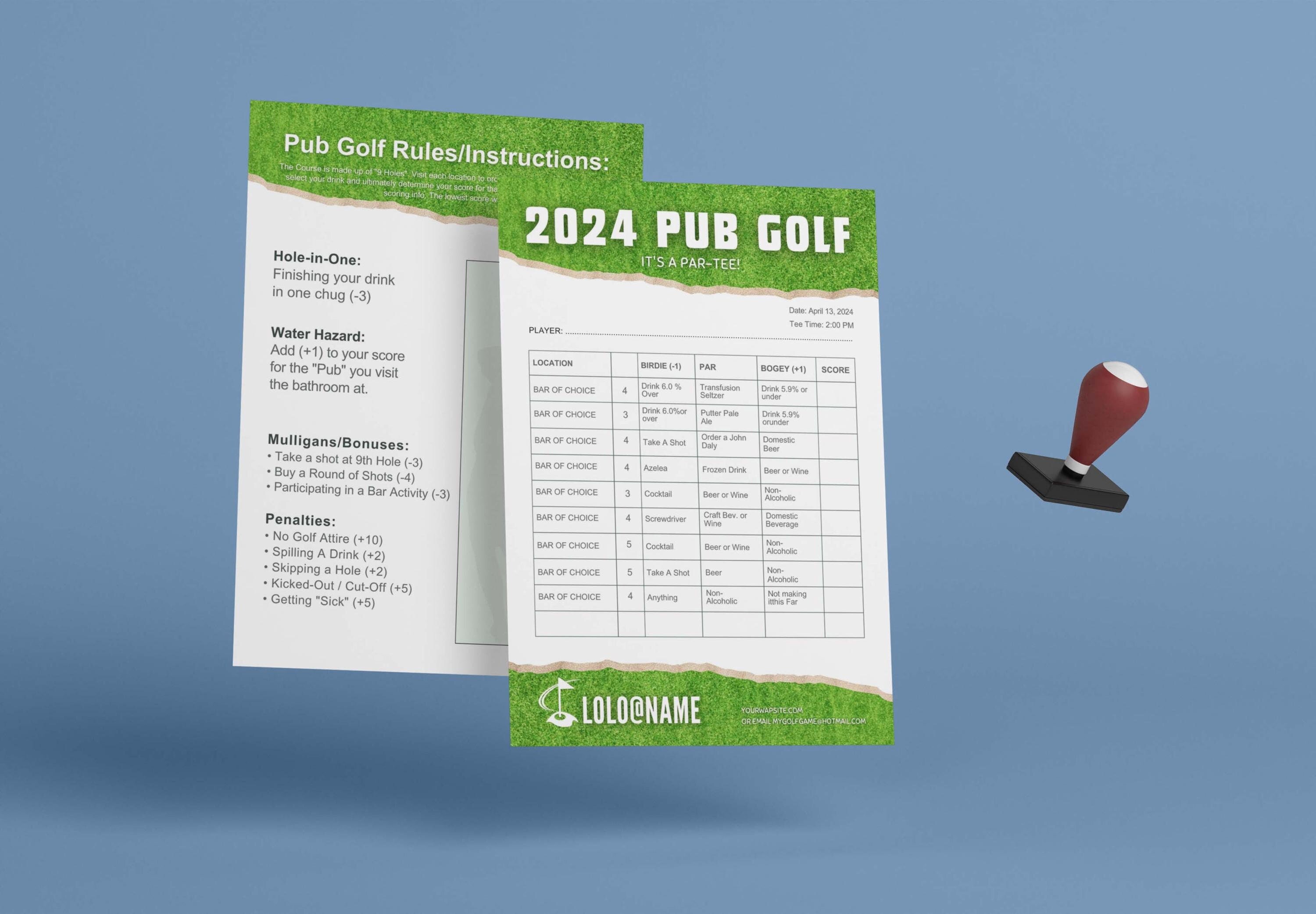Modern Pub Golf Bar Golf Scorecard