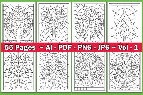 Stained Glass Tree Coloring Book