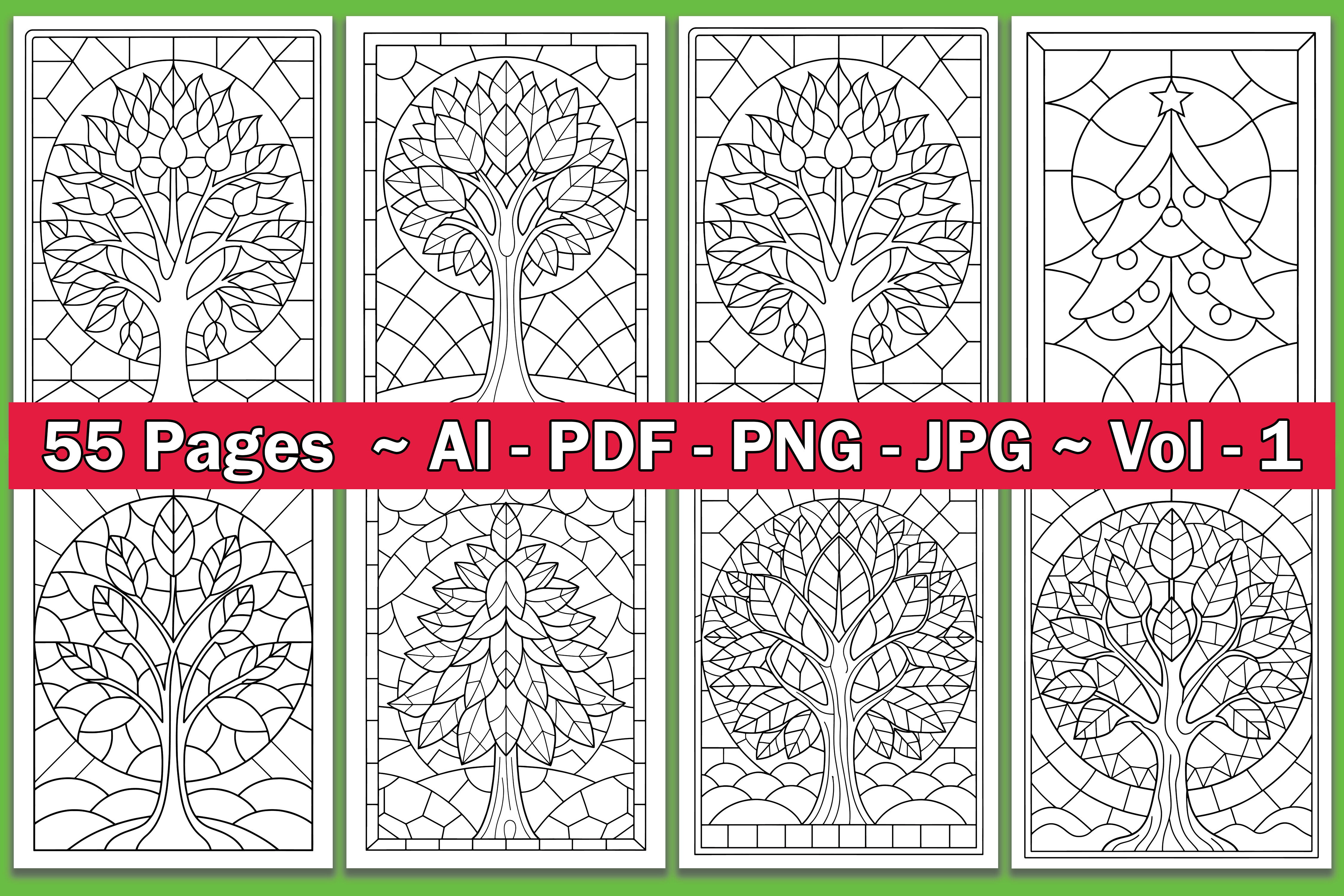 Stained Glass Tree Coloring Book