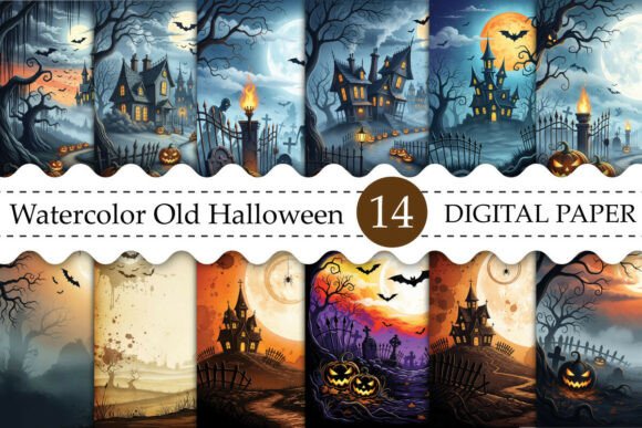 Watercolor Old Halloween Background