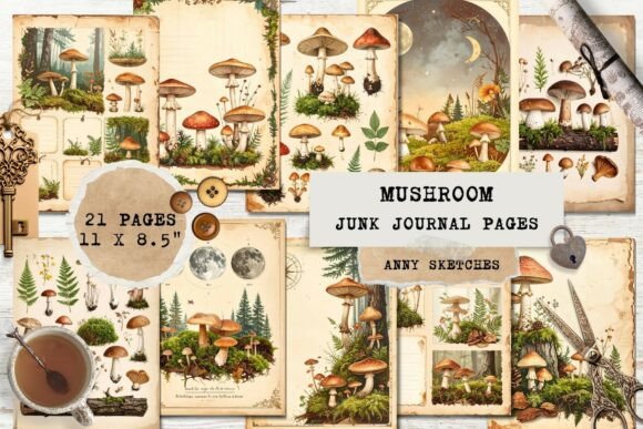 21 Vintage Mushroom Forest Junk Journal Grafik Druckbare Illustrationen Von Anny Sketches