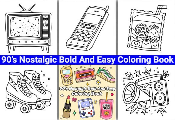 Old Coloring 8 90's Nostalgic Bold & Easy Coloring Pages For Kids Designs & Graphics