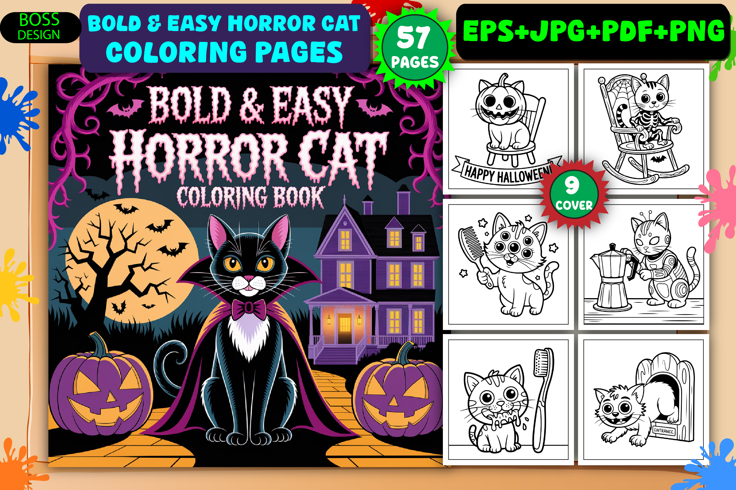 Bold & Easy Horror Cat Coloring Pages