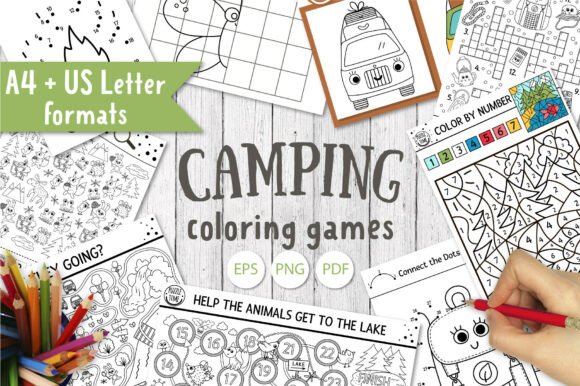 Camping coloring games and activities
