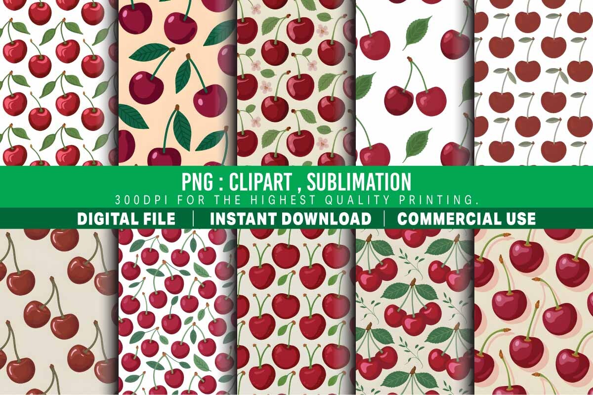 Cherries Background Bundle. Seamless. Graphic by ideasStock · Creative ...