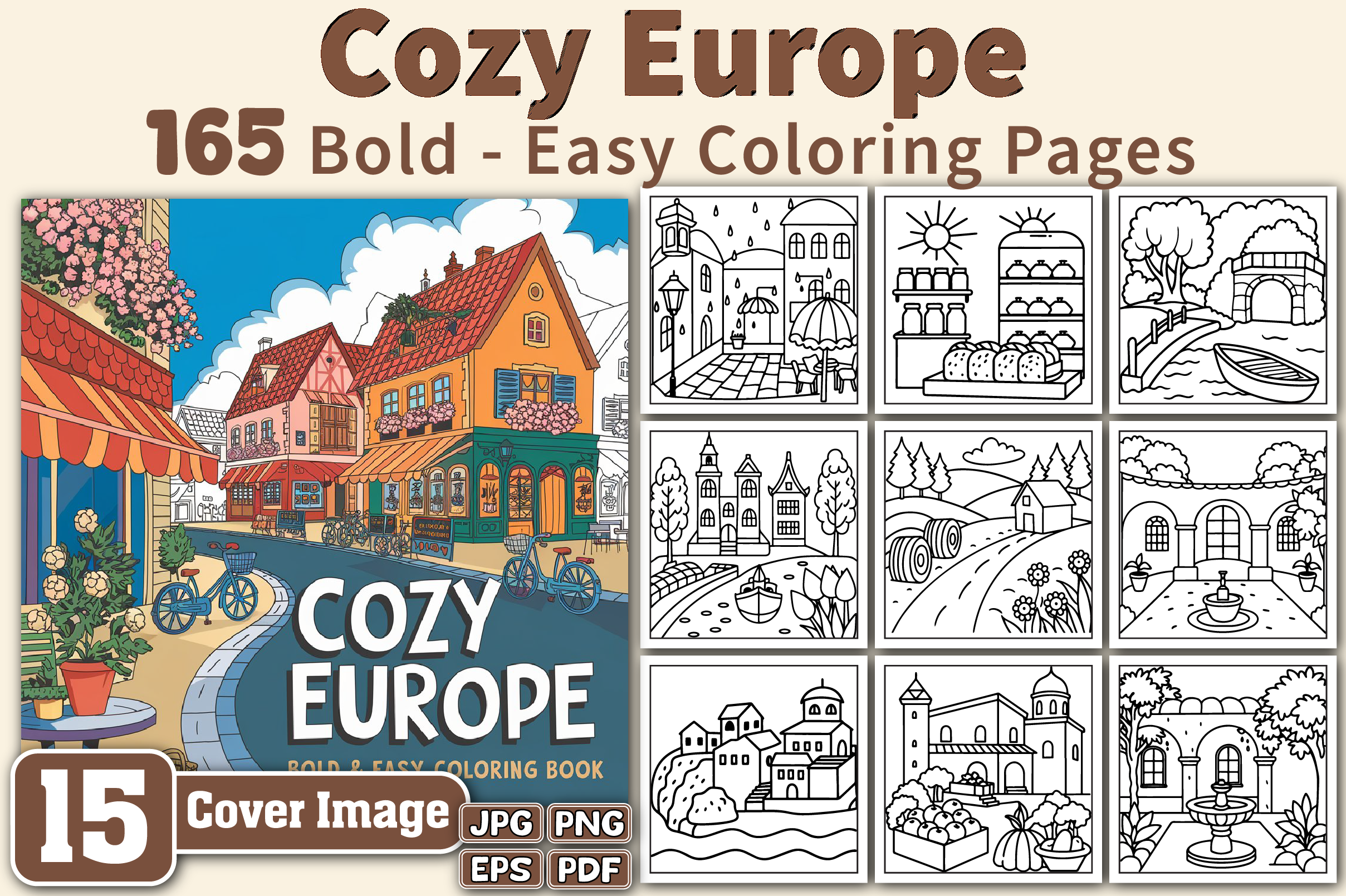 Cozy Europe: Bold & Easy Coloring Pages