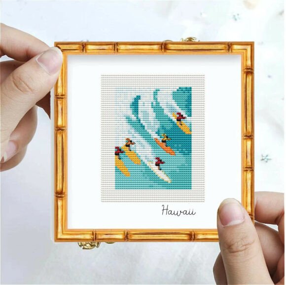 Hawaii Surf Cross Stitch Pattern Design