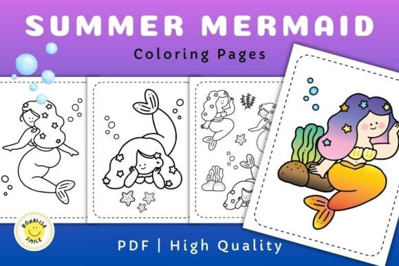 Summer Cute MERMAID Coloring Pages Kids