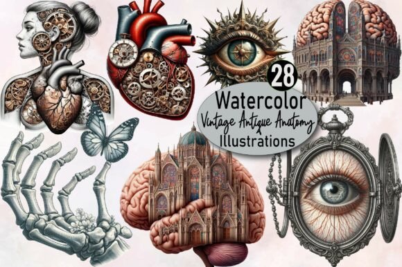 Vintage Antique Anatomy Clipart Bundle Grafica Illustrazioni Stampabili Di SVGArt