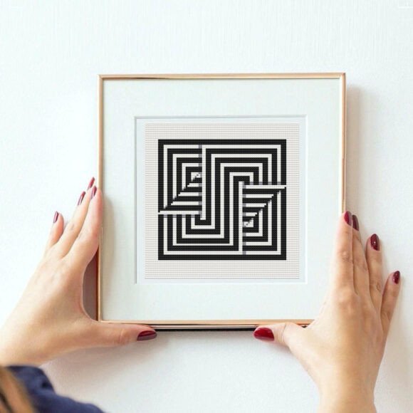 Black and White Lines Cross Stitch Art