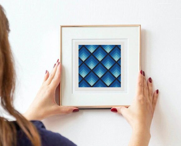 Blue Geometric Squares Cross Stitch