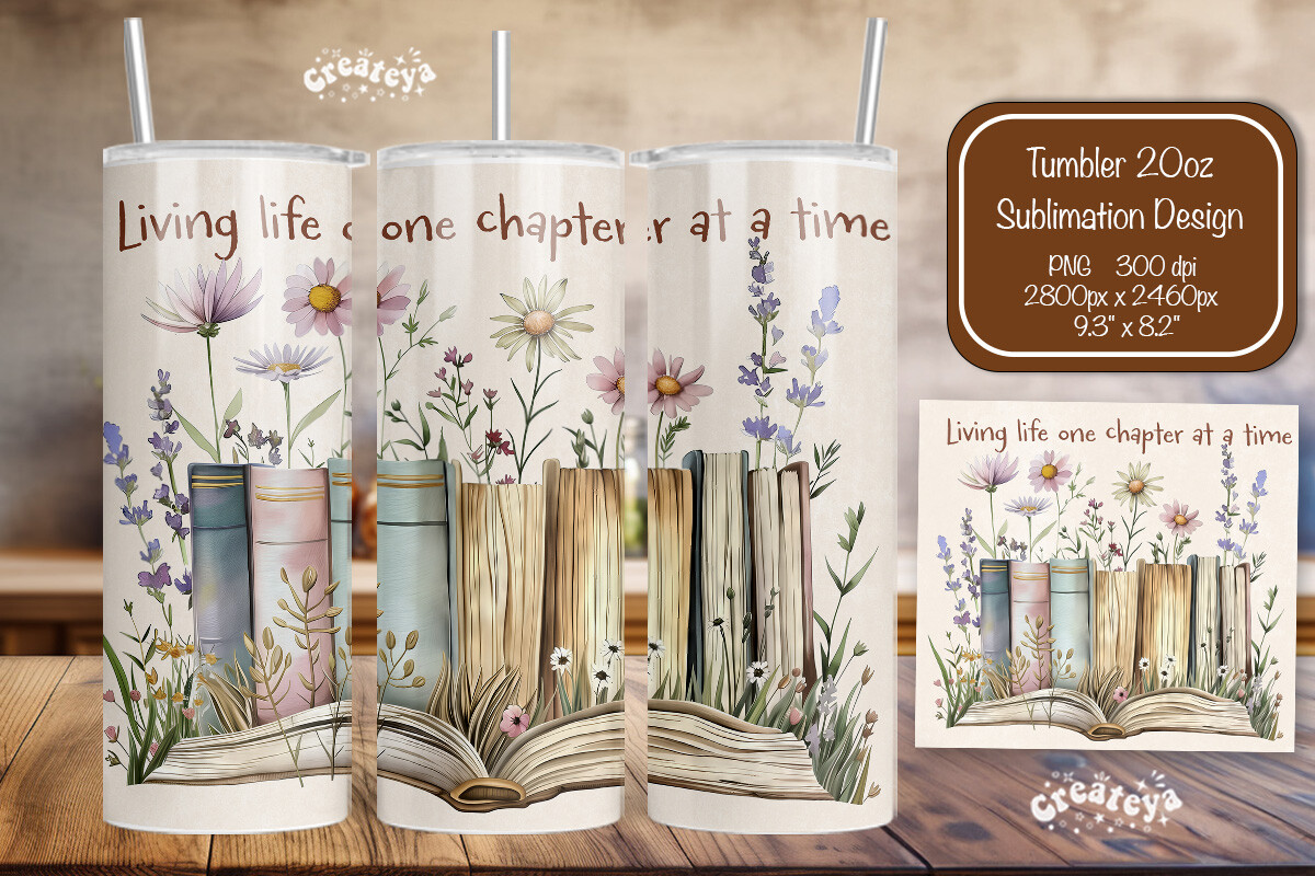 Book Lover Tumbler Wrap Floral 20 Oz Graphic by Createya Design ...