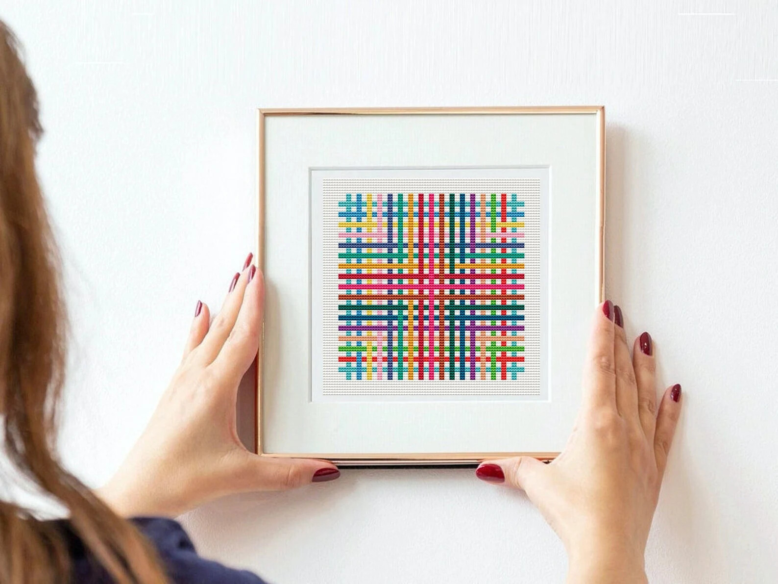 Bright Geometric Mesh Cross Stitch Pattern