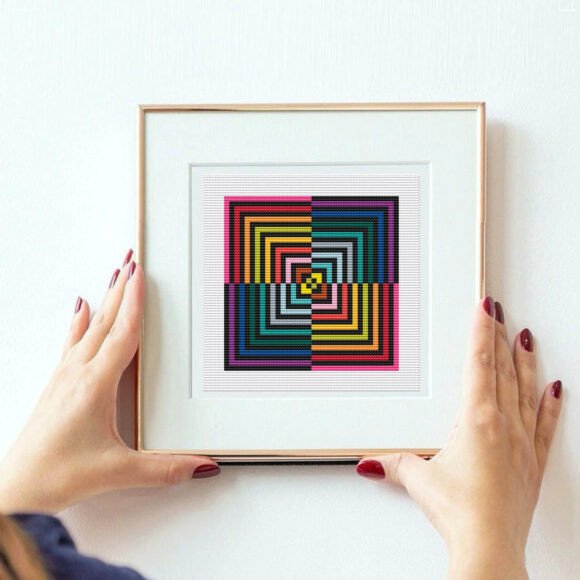 Colorful Geometric Square Stitch Art
