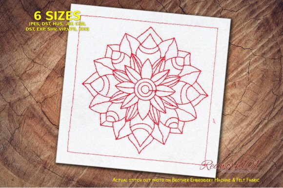 Cute Mandala Pattern of Flower Redwork