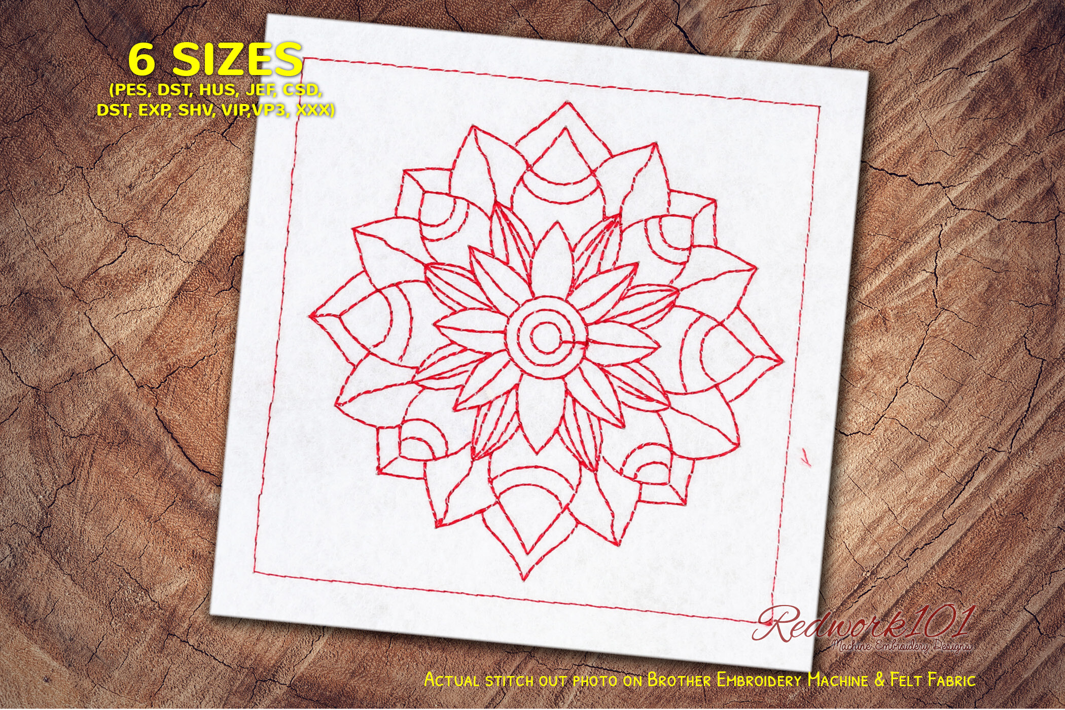 Cute Mandala Pattern of Flower Redwork