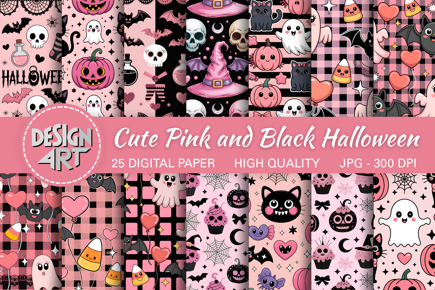 Cute Pink and Black Halloween Pattern