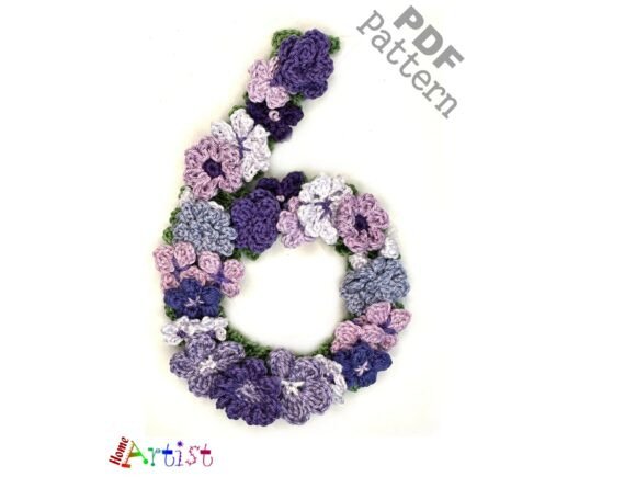 Flower Number 6 Crochet Applique Pattern