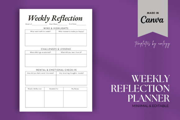 Minimal Weekly Reflection Template Graphic by Templates by amleyy ...