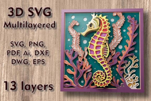Seahorse 3D SVG Multilayer Cutting File Shadow Boxes 3D SVG Craft By LeVanilleShop