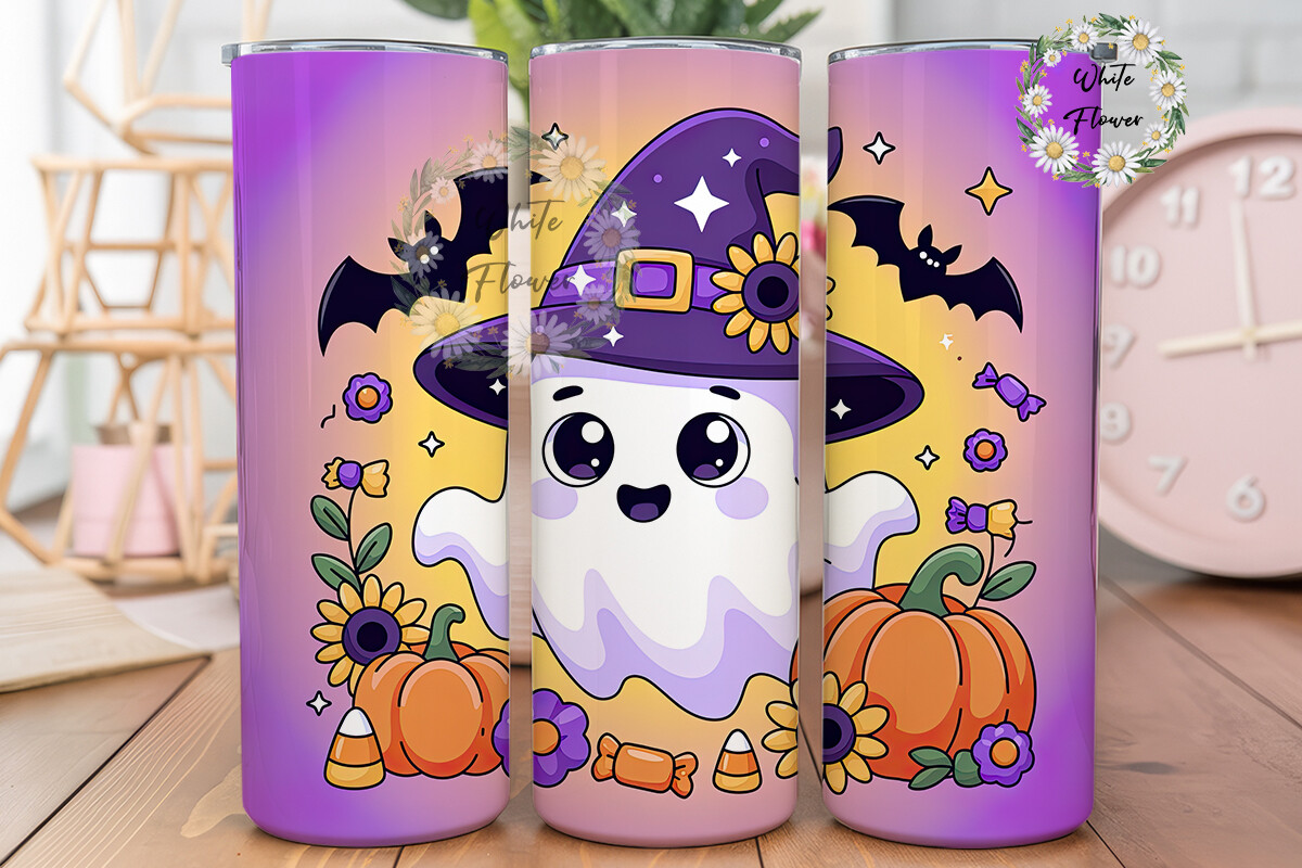 Spooky Cute Ghost Tumbler Graphic by WhiteFlower · Creative Fabrica