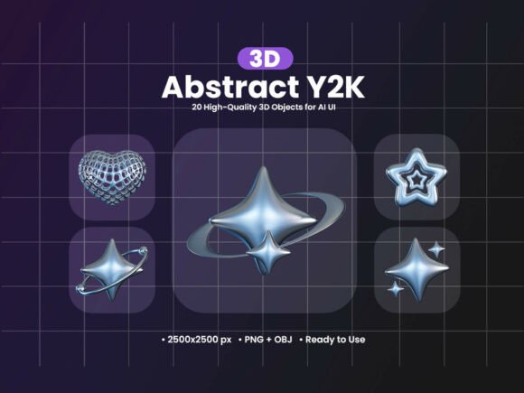 Abstract Y2K Shapes 3D Icon