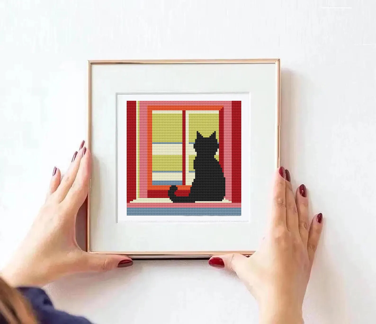 Black Cat Sitting on Window Cross Stitch