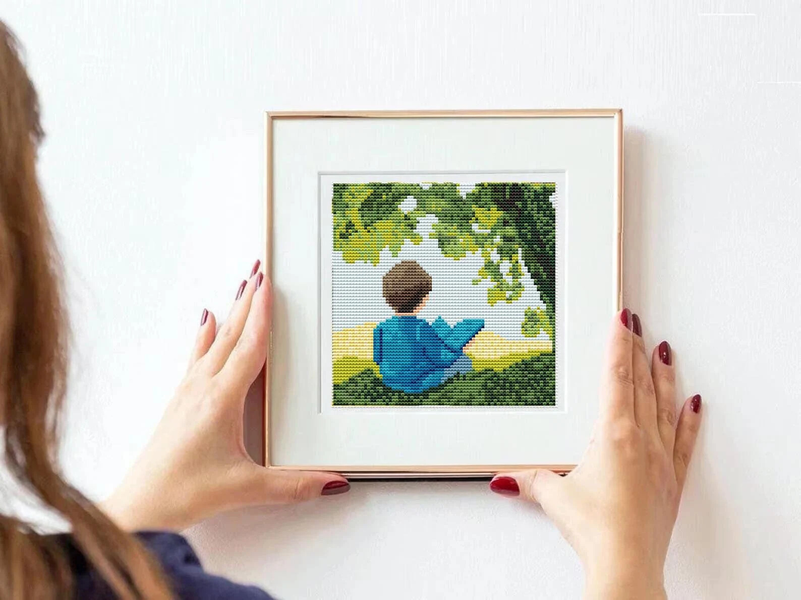 Boy Reading Outdoors Cross Stitch PDF