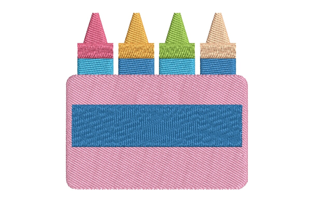 Colorful Crayons in a Box Embroidery Design