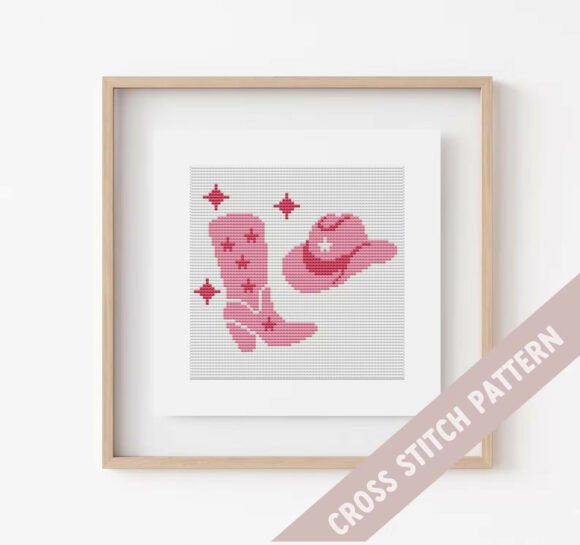 Cowgirl Pink Boots Hat Cross Stitch PDF