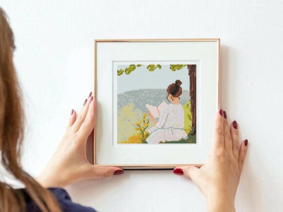 Girl Reading Cross Stitch Pattern PDF Na