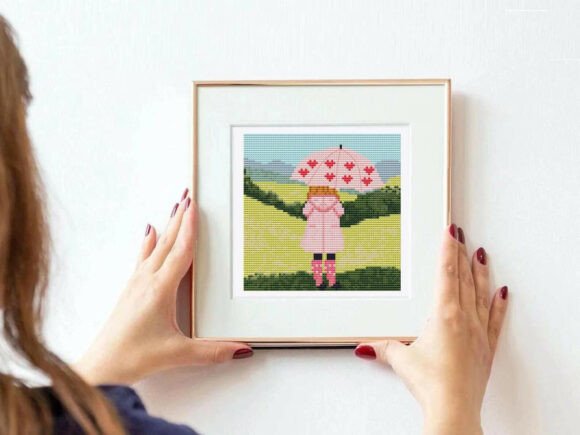 Girl with Umbrella Nature Cross Stitch