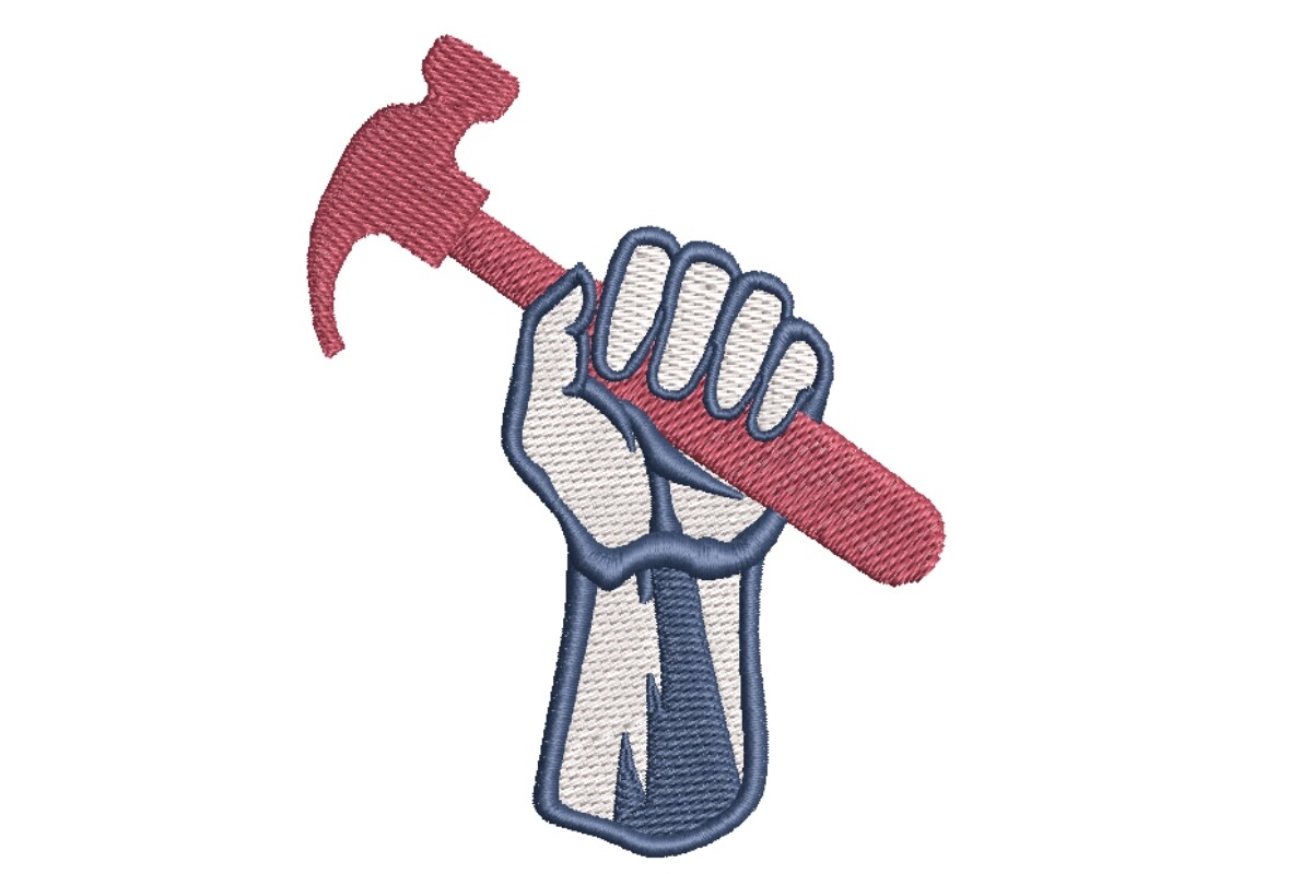 Labor Day Fist with Hammer Embroidery Design