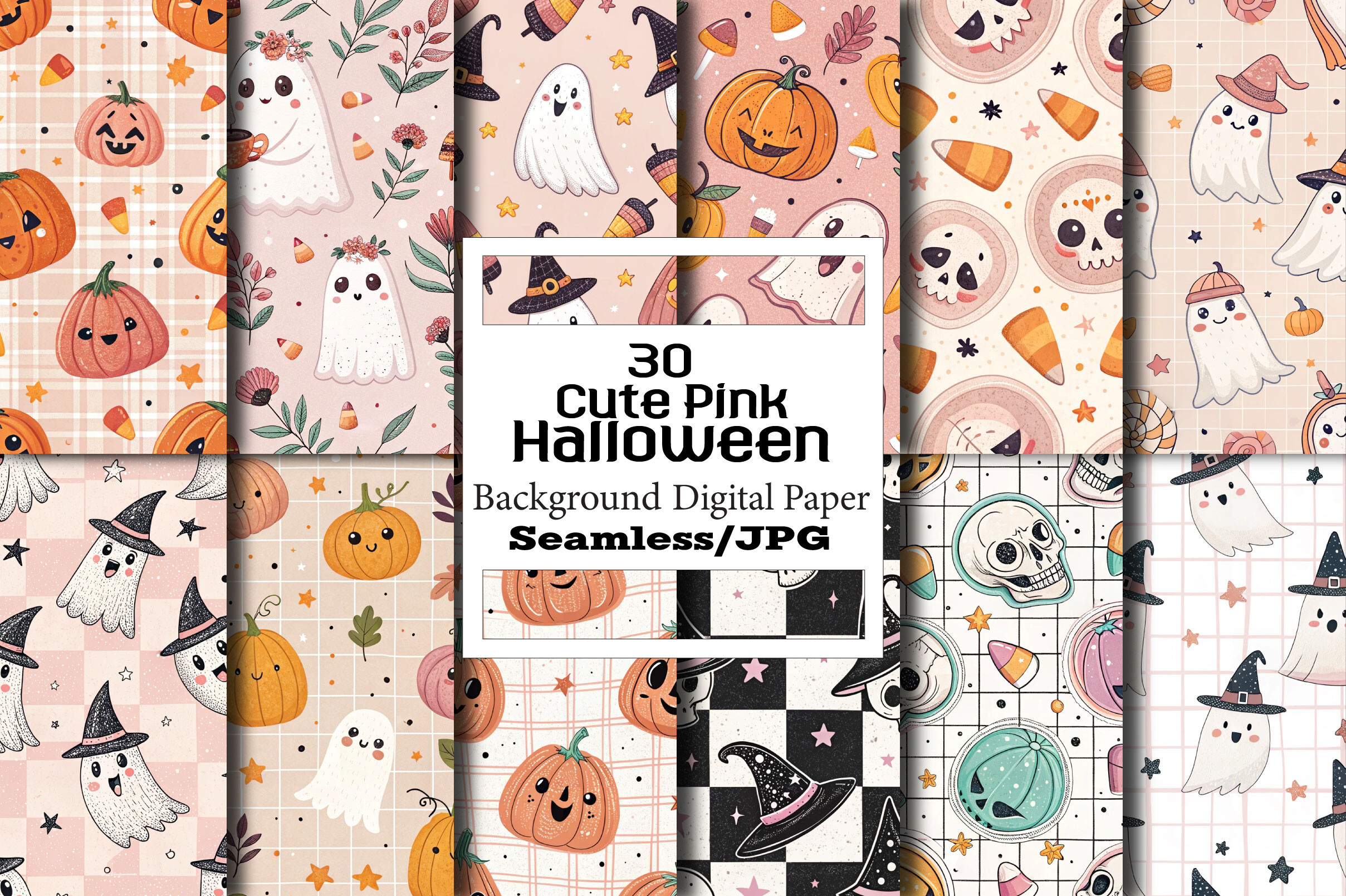 Seamless Cute Pink Halloween Paper Graphic by Vintage · Creative Fabrica