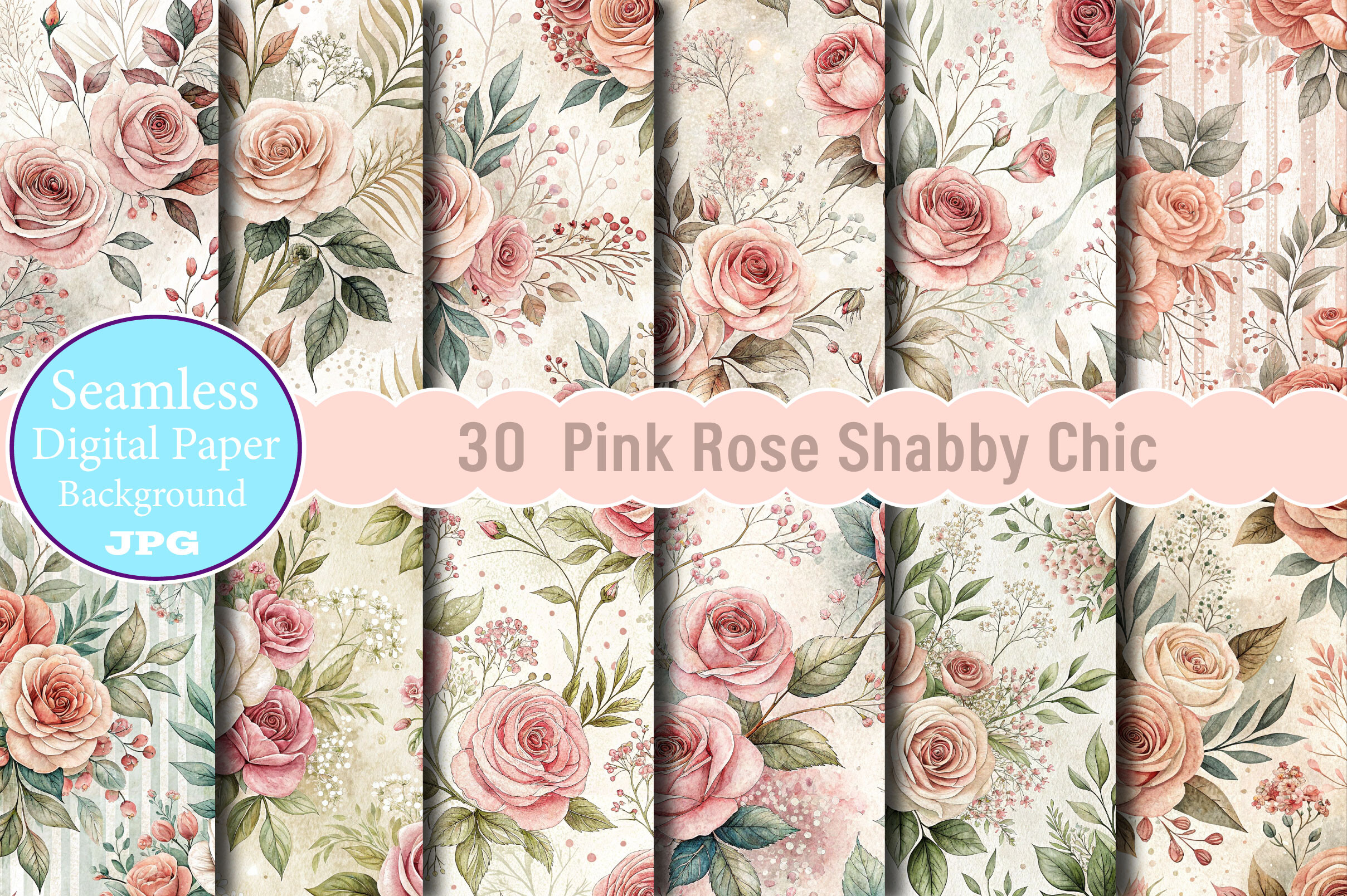 Seamless Pink Rose Shabby Chic Pattern Graphic by Designstock ...