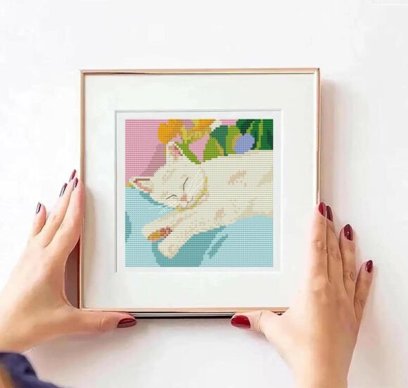 Sleepy Cat Cross Stitch Pattern PDF