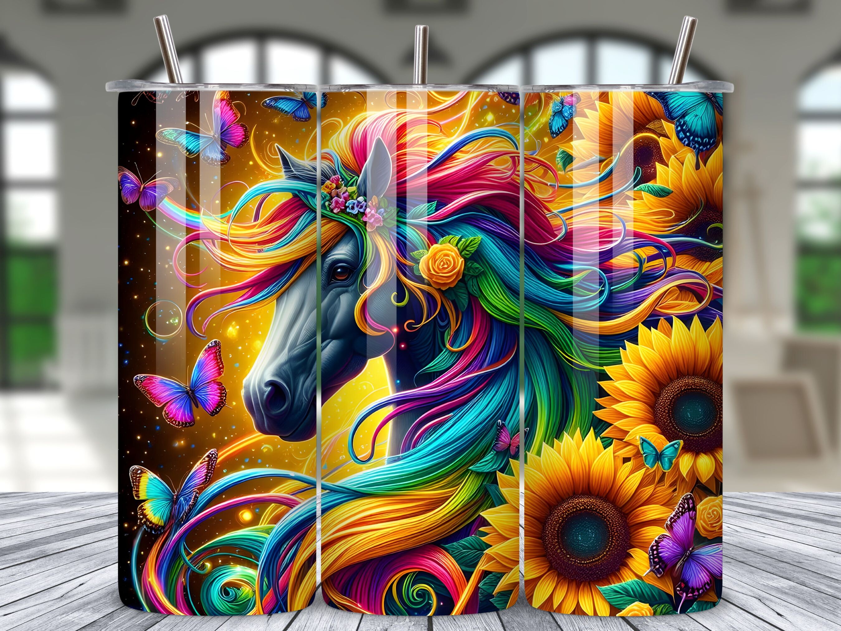 Sunflower Field Unicorn Tumbler Wrap PNG Graphic by LAZY ANT · Creative ...