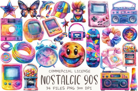 Watercolor Nostalgic 90s Clipart Graphic by RevolutionCraft · Creative ...