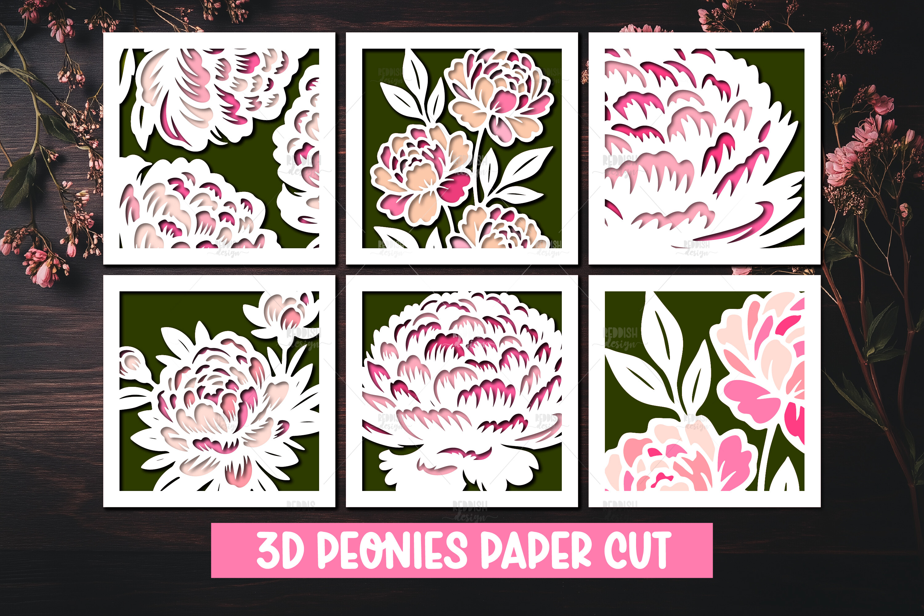 3D Layered Peony Flower Paper Cut SVG · Creative Fabrica