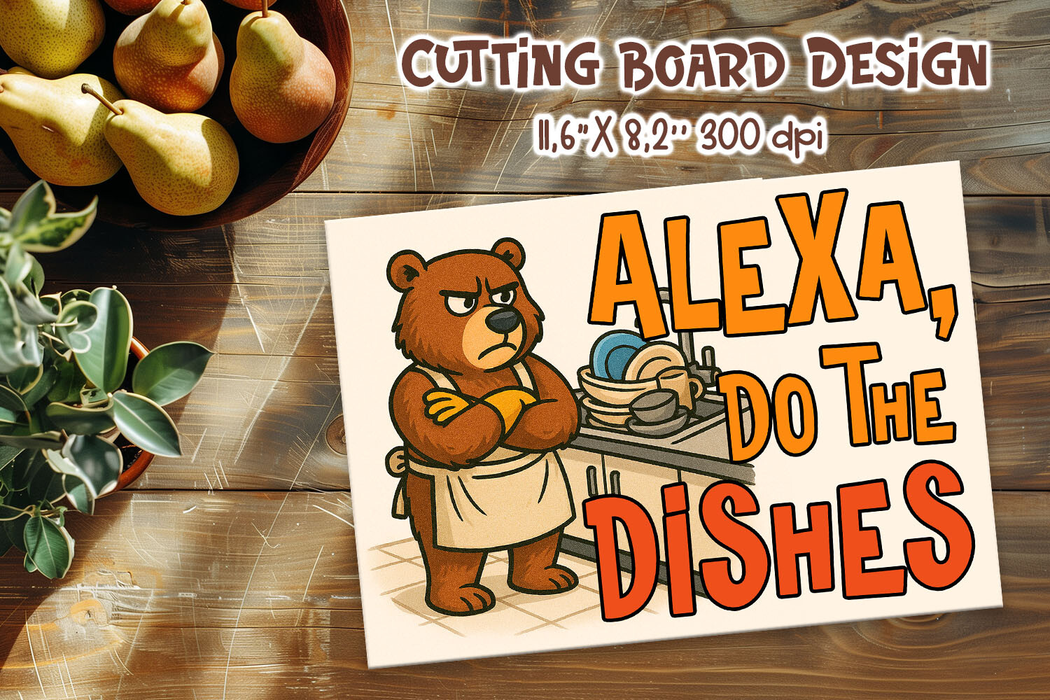 Bear Dishwashing Quote Cutting Board Design