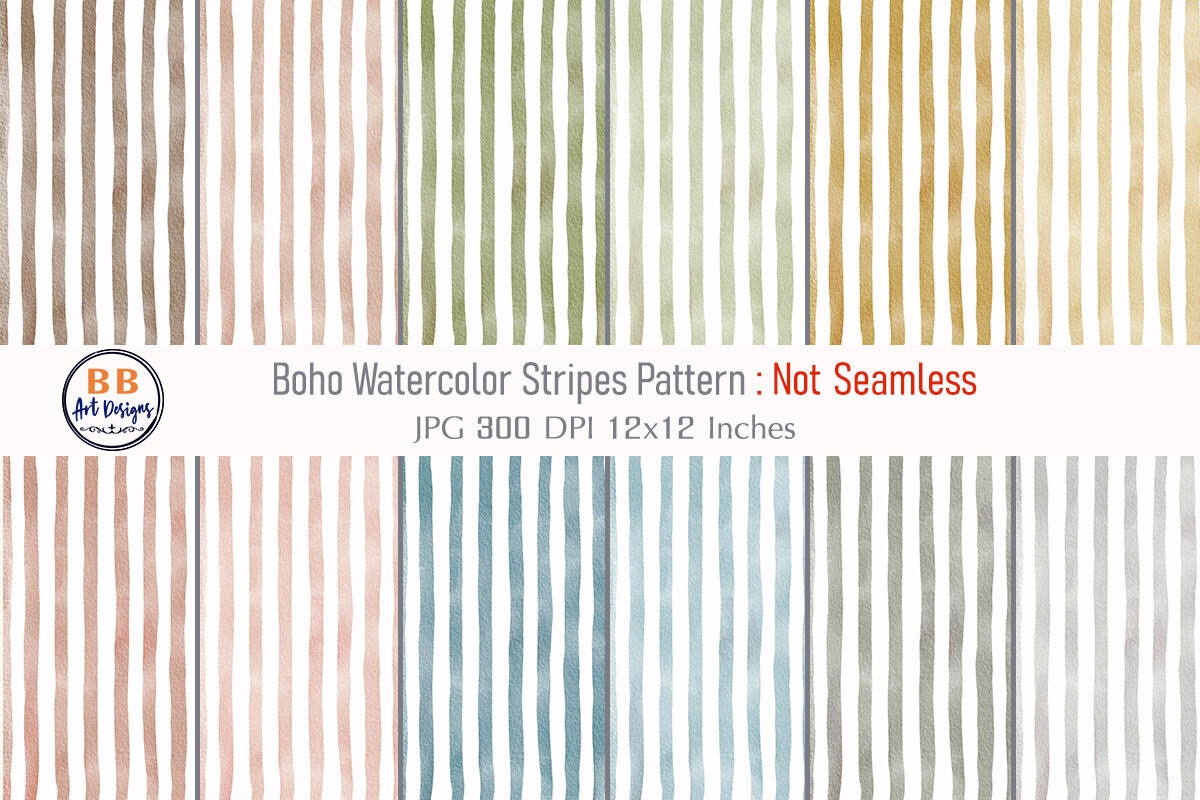 Boho Watercolor Stripes Pattern Paper Graphic by BB Art Designs ...