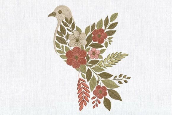Floral Boho Pigeon Birds Embroidery Design By EmbroideryChicDesign