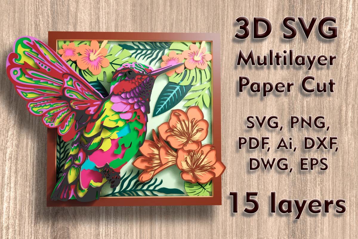 Hummingbird 3D Shadow Box PaperСut Files · Creative Fabrica