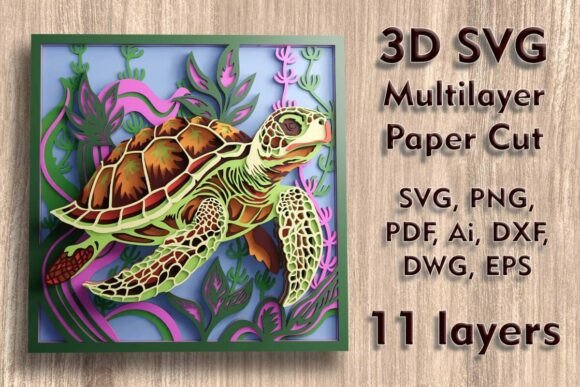 Sea Turtle 3d Multilayer PaperСut Files Shadow Boxes 3D SVG Craft By LeVanilleShop