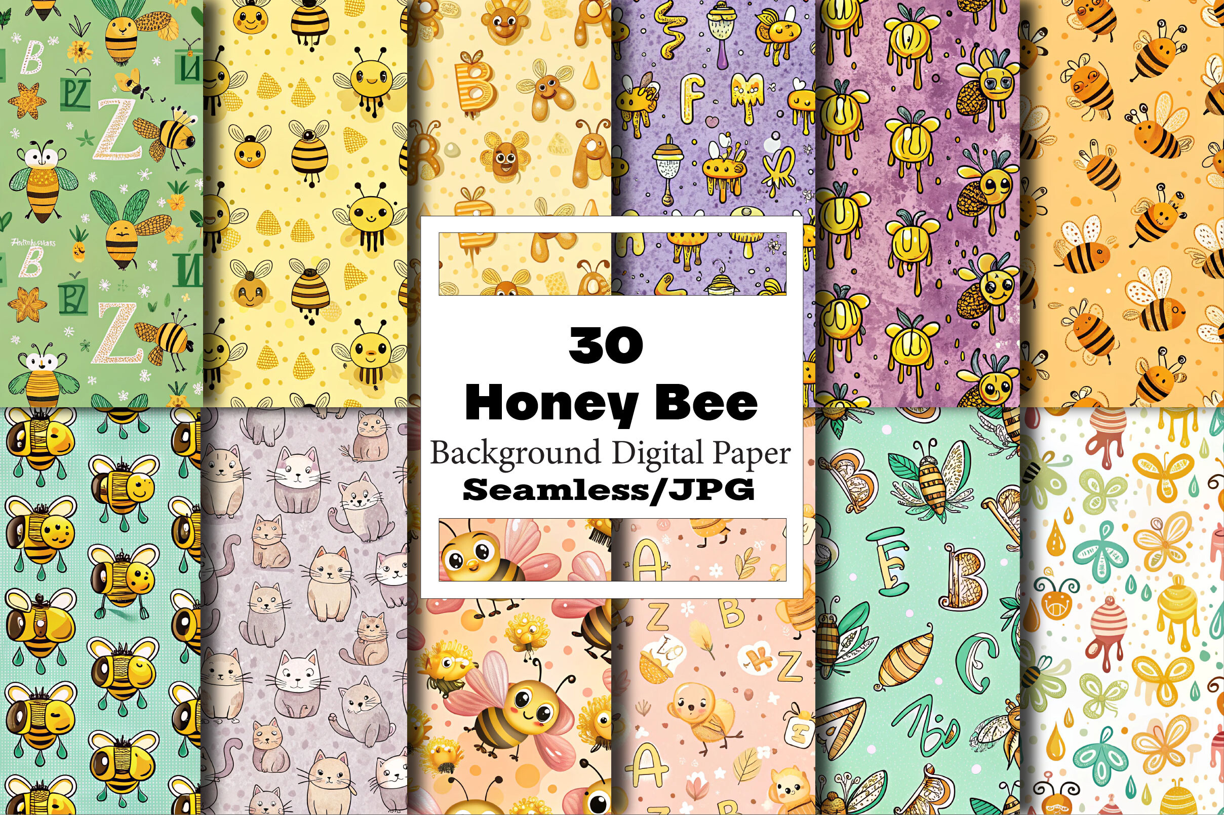 Seamless Honey Bee Pattern Graphic by Vintage · Creative Fabrica