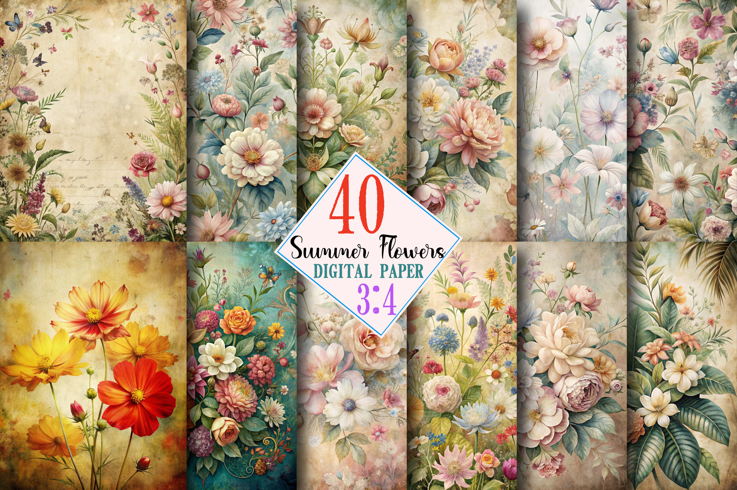 Summer Flowers Junk Journal Kit Pages Graphic by Colourful · Creative ...