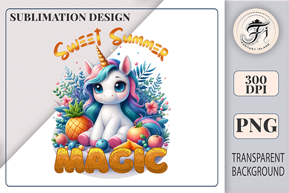 Sweet Summer Unicorn Sublimation Design Graphic by Fantasy Island ...